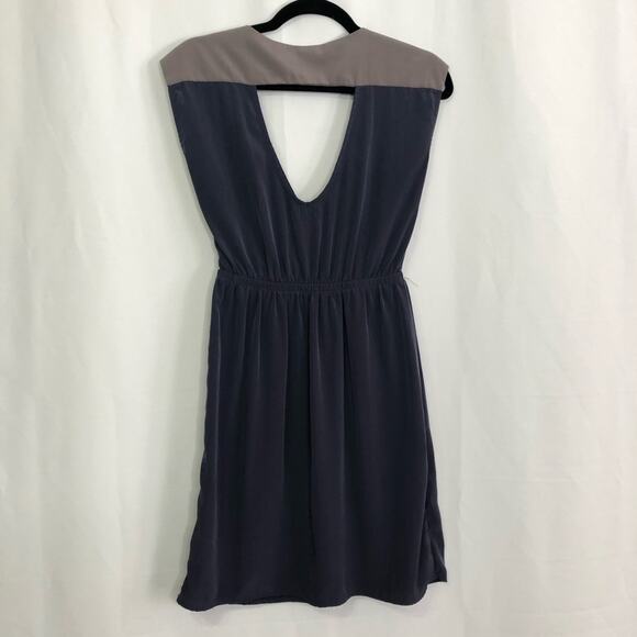 Lush Blue & Grey Open Back Deep V-Neck Dress Womens S Fit & Flare Party Mini - Picture 6 of 6